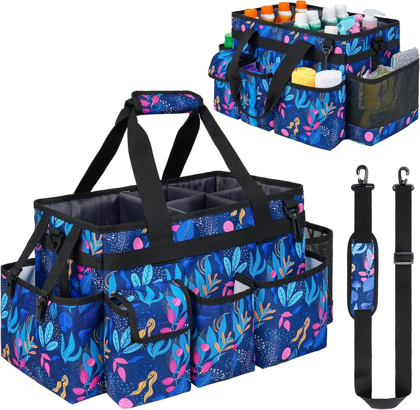 Cleaning Caddy Bag,Large Cleaning Supplies Organizer with Handle for Housekeepers,Purple