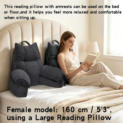 Reading Pillow for Bed with Arms, Back Support, Memory Foam（Grey Black）