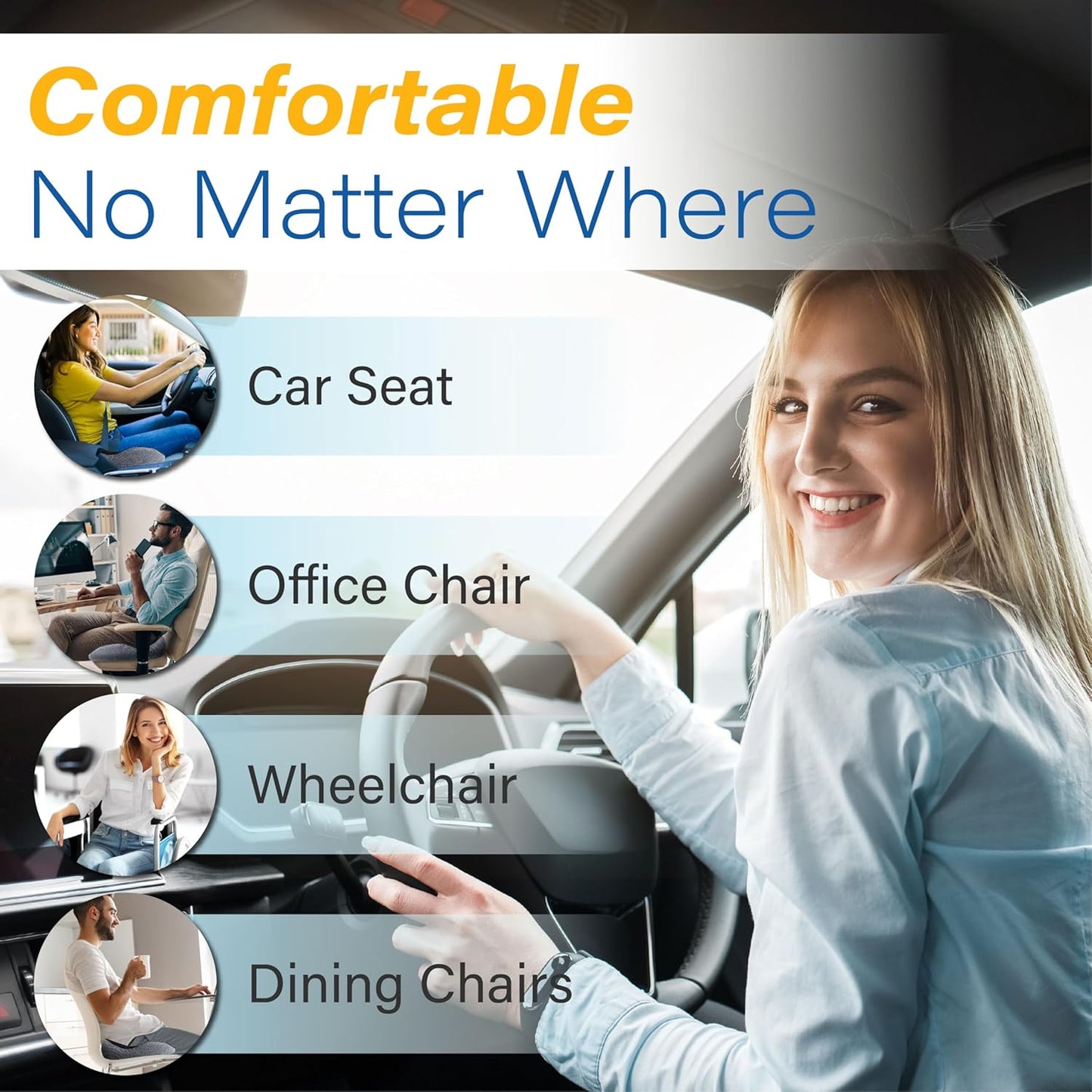 Allaboutsla Car Seat Cushion for Driving, Car Seat Pillow for Short Drivers | Ergonomic Memory Foam Seat Cushion for Pain Relief, Adult Booster Seat for Car, Butt Cushion for Car, Truck, Office, B&G