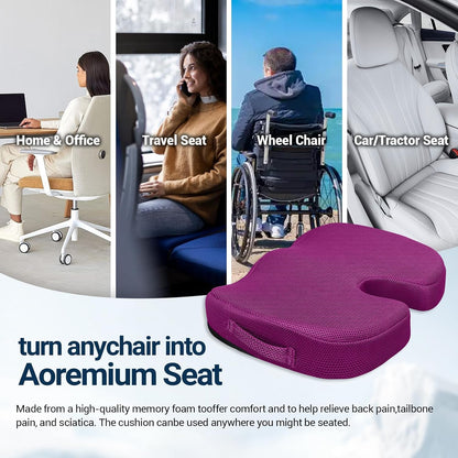 Season Guard Gel Memory Foam Seat Cushion for Tailbone Pain Relief, Black