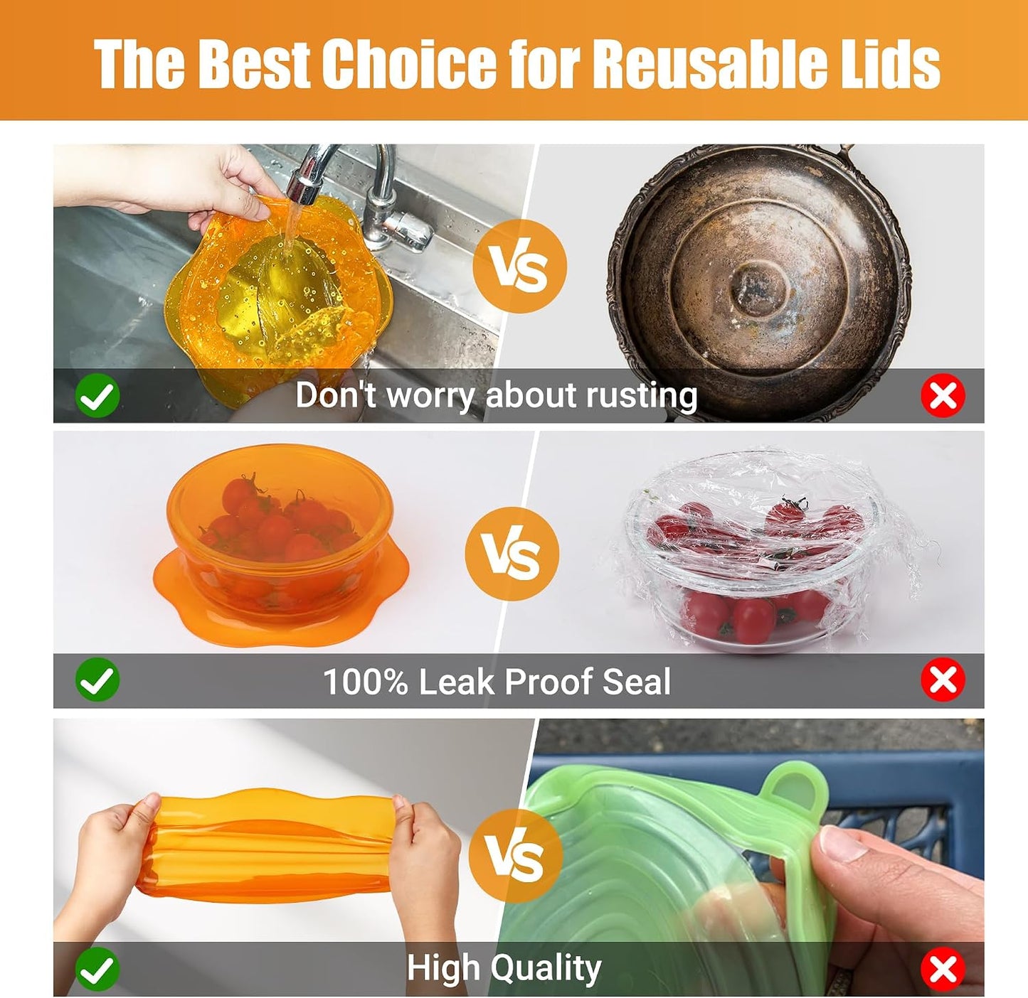 Silicone Stretch Lids for Food Storage in Fridge, Reusable Elastic Bowl Covers for Cup, Cans, Jars, Round & Rectangle Container, Food Grade Silicone Microwave Food Cover, Heat-Resistant, 6PCS