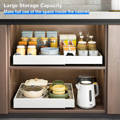 Mustorn 2 Pack Pull Out Cabinet Organizer, Slide Out Drawers for Cabinets, Peel and Stick, Heavy Duty Shelves for Kitchen, Cupboard, Pantry, Bathroom (16.5"D*11.8"W*3.94"H-Black)