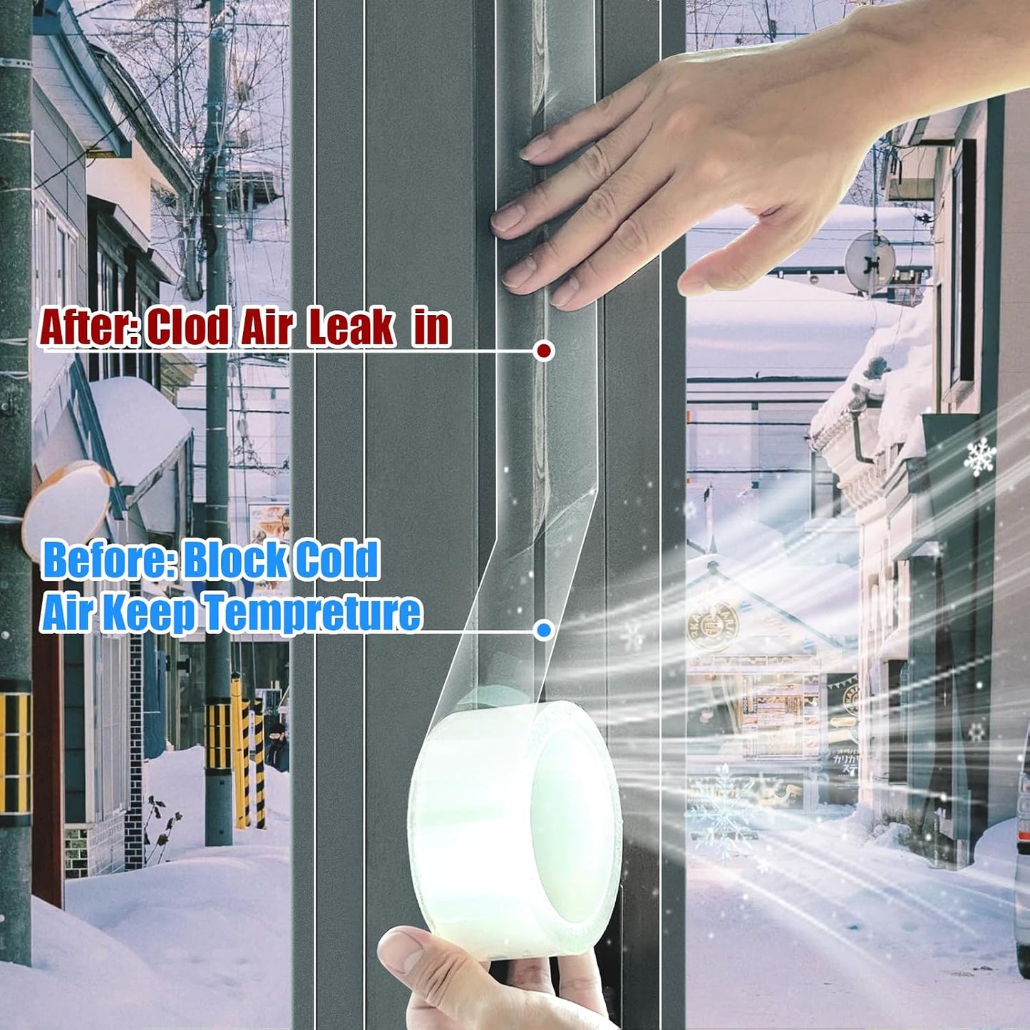 Clear Window Tape 2inx 33ft, Window Sealing Tape No Residue, Transparent Window Insulation Tape for Window Draft Stopper, Door Gap, Glass,Window Screen Fix,Outdoor Indoor Window Temporary Repair