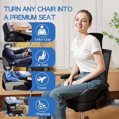 Benazcap Large Memory Foam Seat Cushion Lumbar Support Pillow for Sciatica & Tailbone Pressure Relief Coccyx Pad for Office Chair, Wheelchair, Car, Home, Office, Blue
