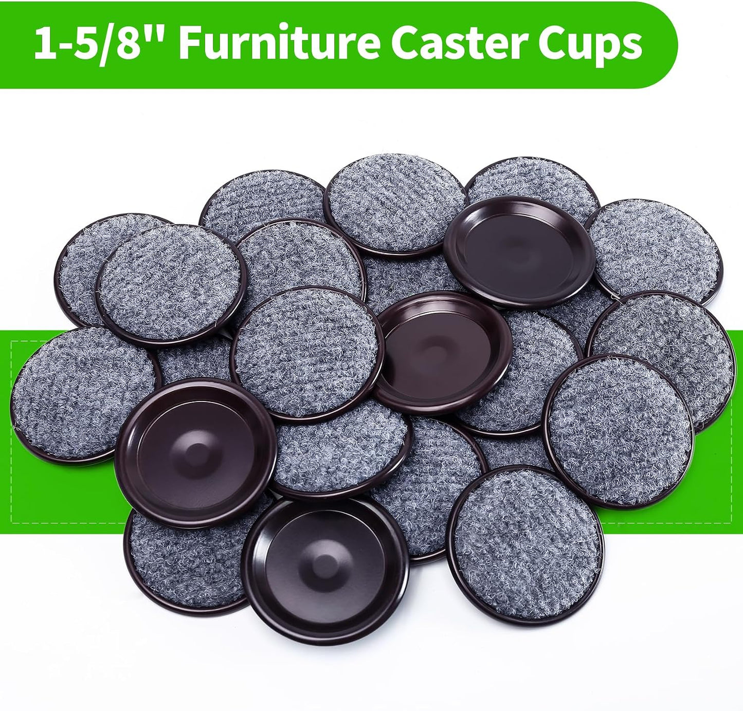 1 5/8" Round Carpet Bottom Furniture Caster Cups Furniture Coasters 24 Pack | Reusable Furniture Pads for Hardwood Floors, Carpet Sliders Floors Protectors to Tile or Laminate from Scratches, Brown/Gray