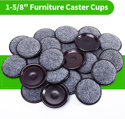 1 5/8" Round Carpet Bottom Furniture Caster Cups Furniture Coasters 24 Pack | Reusable Furniture Pads for Hardwood Floors, Carpet Sliders Floors Protectors to Tile or Laminate from Scratches, Brown/Gray