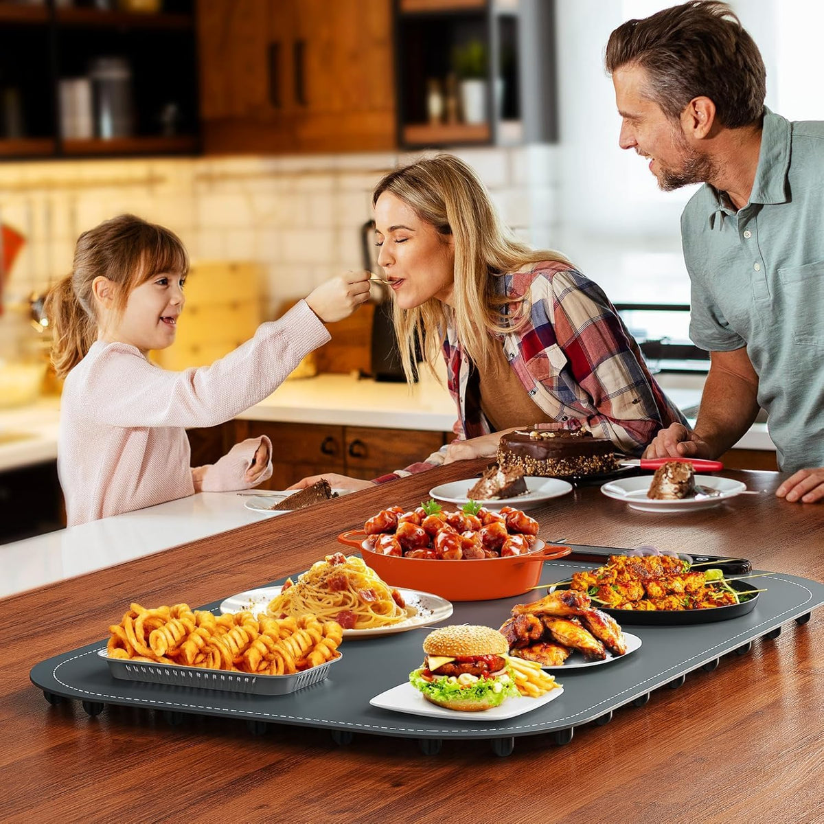 Warming Mat for Food, Voriah Electric Warming Tray with 3 Temp Settings & Auto Shut-Off, Food Warmer with Thick Silicone Surface to Keep Food Warm at Buffet, Parties, and Family Use（Dark Blue）
