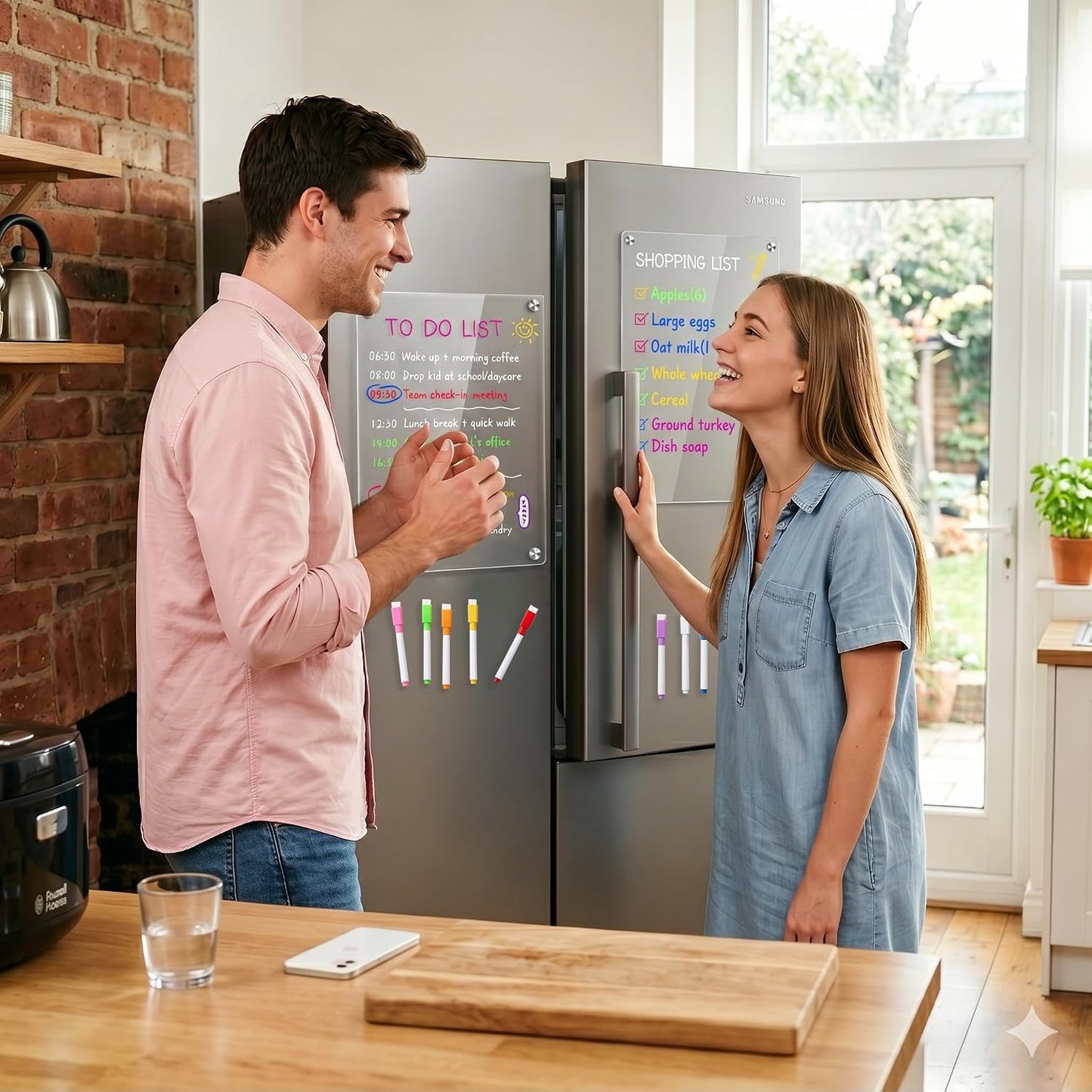 1pack Acrylic Magnetic Fridge Whiteboard,Clear Dry Erase Menu Board, White | Meal Planner With 8 Bright Markers & 1 Towel, To Do List, Planner Board & Grocery List For Kitchen Organization