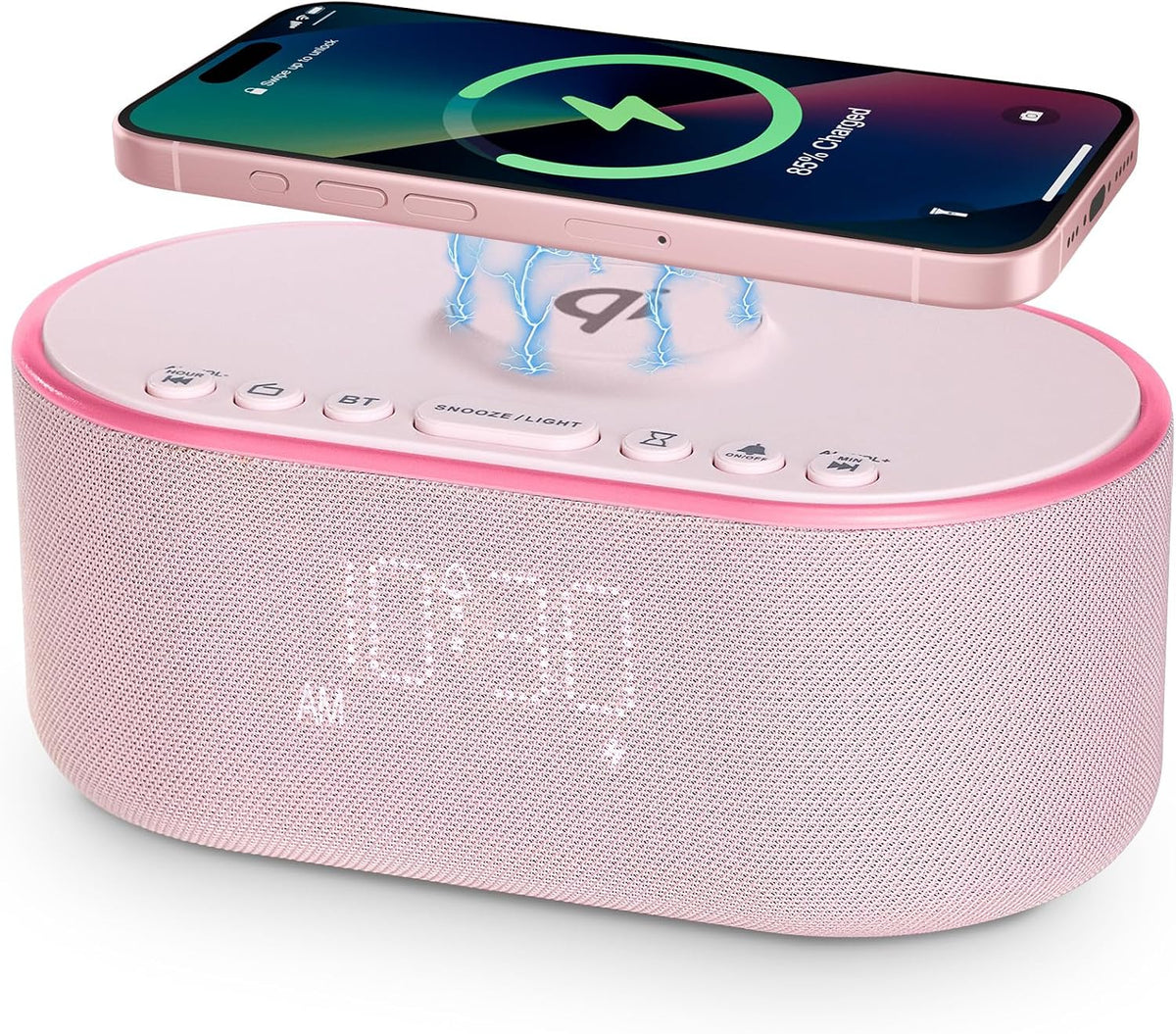 Odokee Qi Certified Wireless Charging Alarm Clock Radio for Bedroom