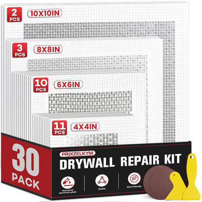 Drywall Repair Kit 30 Pack, 2/4/6/8 inch Drywall Repairs Patch, Dry Wall Patch with Scraper and Sandpaper for Drywall Repair Patch Kit