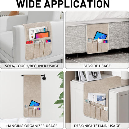 Remote Control Holder, Anti Slip Armchair Caddy Couch Caddy with 5 Pockets | Remote Holder Couch Caddy with 5 Pockets for Storage Accessories Bedside Organizer Senior Gifts (Beige,35''x12.4'')