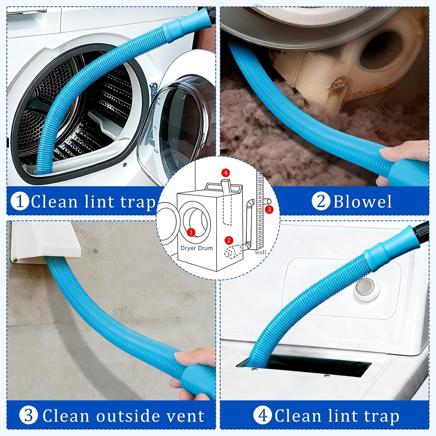 Dryer Vacuum Hose Attachment, Vent Cleaner Kit Lint Brush Shop Vac LintTrap | Compatible with Most Vacuum Cleaner, 30Inch Flexible Deep Cleaning, Easy use, Fire Prevention, Multi-Purpose Home Cleaning