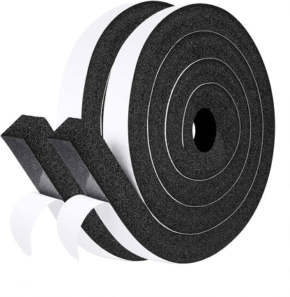 fowong AC Window Seal Foam Tape, 1" x 1" Thick Foam Weather Strip, Black | High Resilience Foam Tape Seals Large Gaps Around Ac Windows and Doors, 6.5ft x 2 Rolls, Strong Adhesive, Install in Minutes