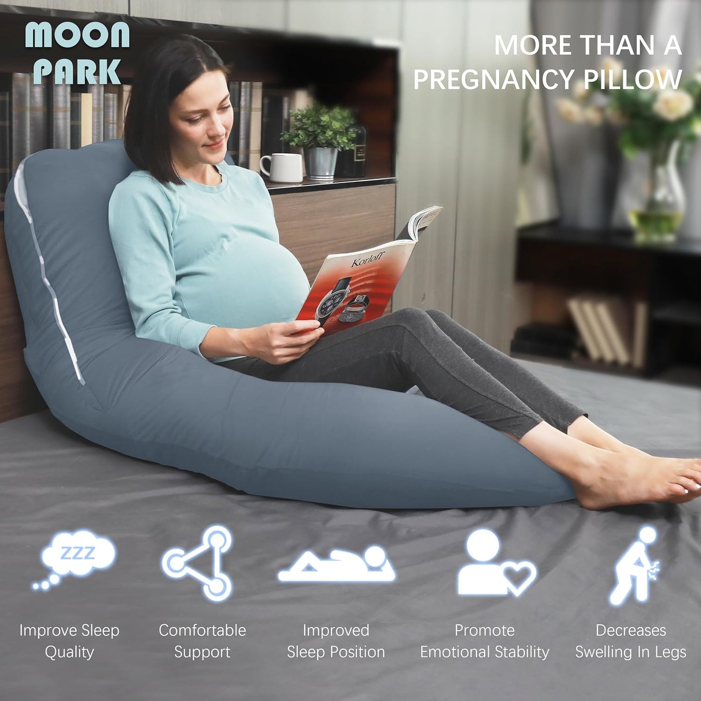 MOON PARK Pregnancy Pillows for Sleeping - 57 Inch U Shaped Full Body Maternity Pillow with Removable Cover - Support for Back, Legs, Belly, Hips - Pregnancy Pillow for Women - Grey