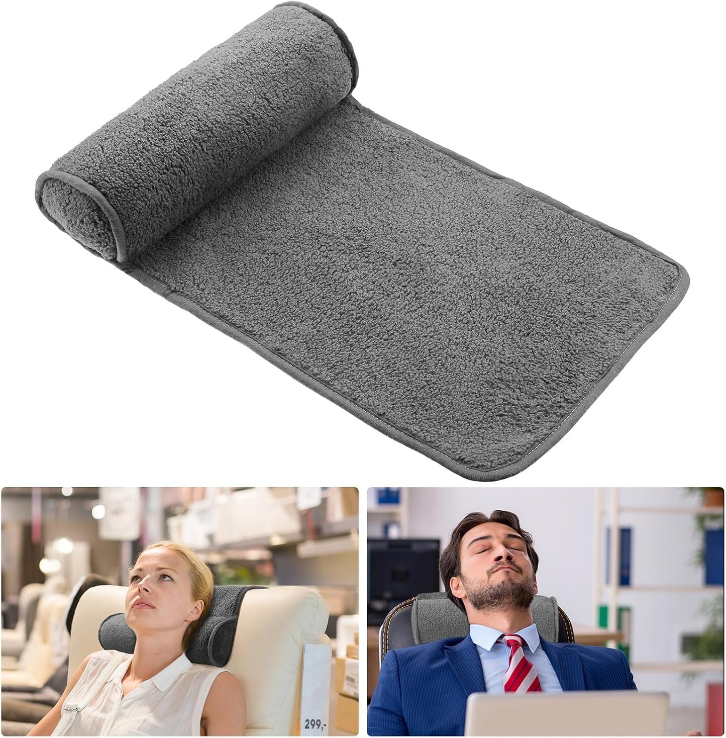 Weysat Recliner Pillow Neck Head Support Roll Non Slip Fleece Adjustable Neck Chair Headrest Cushion for Travel Home Office Recliner Couch Sofa Armchair Support and Pain Relief(Gray)