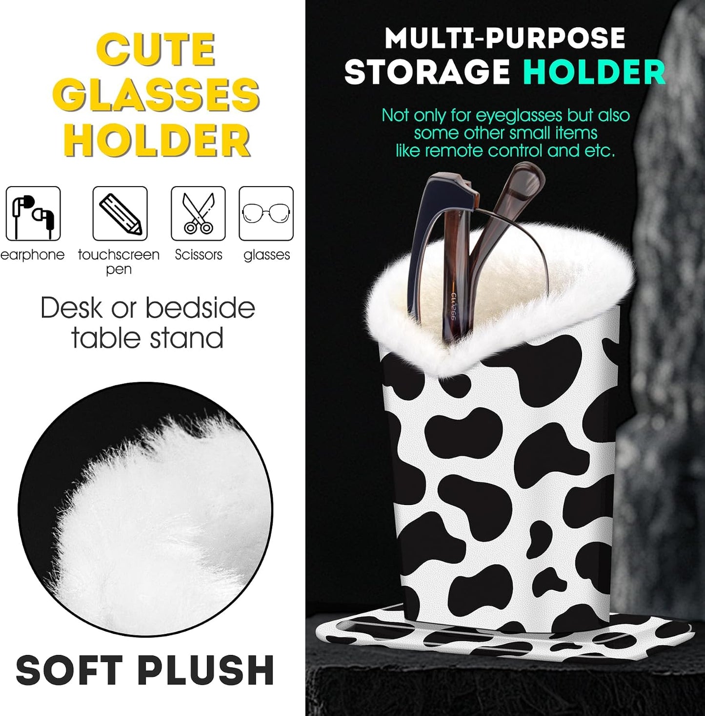 Plush Lined Eyeglasses Holder, PU Leather Glasses Stand Case