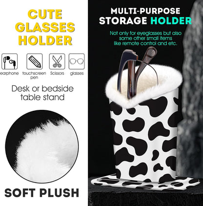 Plush Lined Eyeglasses Holder, PU Leather Glasses Stand Case