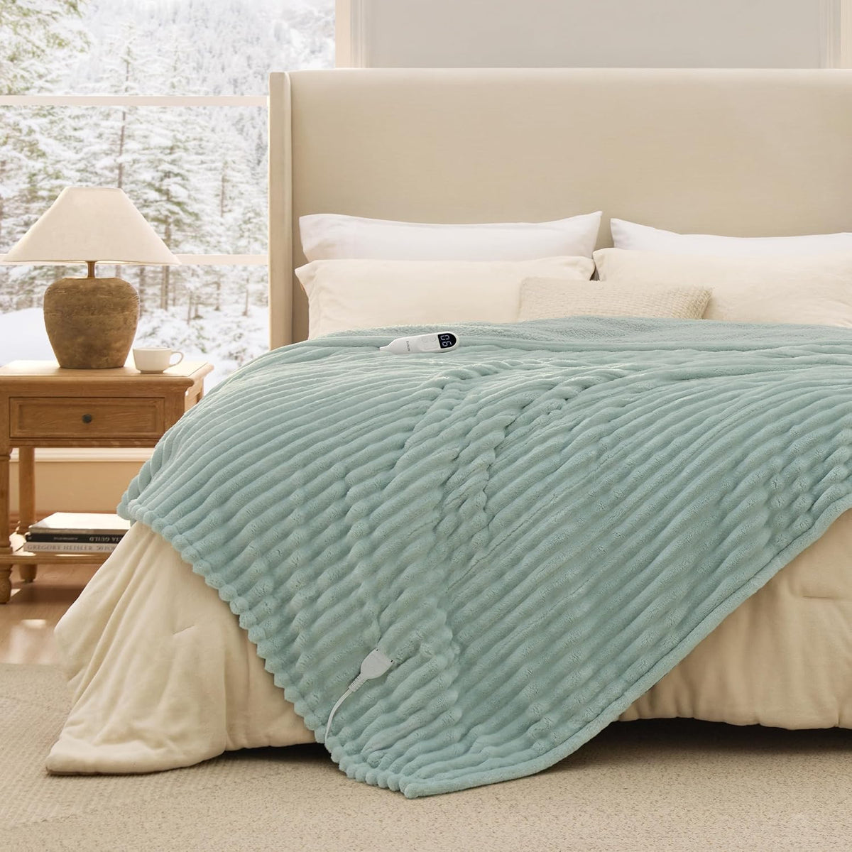 Bedsure Heated Blanket Electric Throw - Thick Striped Fast Heating Electric Blanket with Preheat Function, 6 Heat & 6 Timer (Up to 10H), 8H Auto Off, ETL Certified, Gifts for Women (50"x60", White)