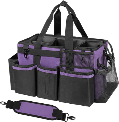 SCAVATA Wearable Cleaning Caddy, Cleaning Caddy Supplies Organizer with Handle & Shoulder Straps for Housekeepers, Under Sink & Car Cleaning Tool Organizers Bag with 4 Foldable Divider (NavyBlue)