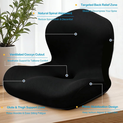 Seat Cushion for Office Chair and Car, L-Shaped Ergonomic Car Seat Cushions, Memory Foam Chair Cushion, Lumbar Support Pillow for Wheelchair, Car, Home, Office, Desk, Black