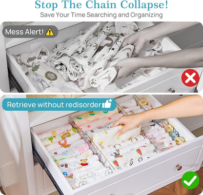 Vtopmart 12 Pack Drawer Dividers for Clothes, 4" High 10.2"-16.5" Adjustable Expandable Dresser Drawer Organizer, Clear Plastic Separators for Dresser, Baby Clothing, Underwear, Cosmetic, Toiletries | Expandable Dresser Drawer Organizer, Clear Plastic