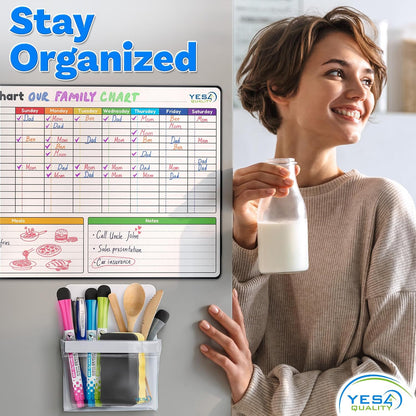 YES4QUALITY Magnetic Pen Holder for Refrigerator with Strong Magnetic Back, Dry Erase Marker Holder Ideal for Whiteboard & Fridge, Clear & White Pencil Cup