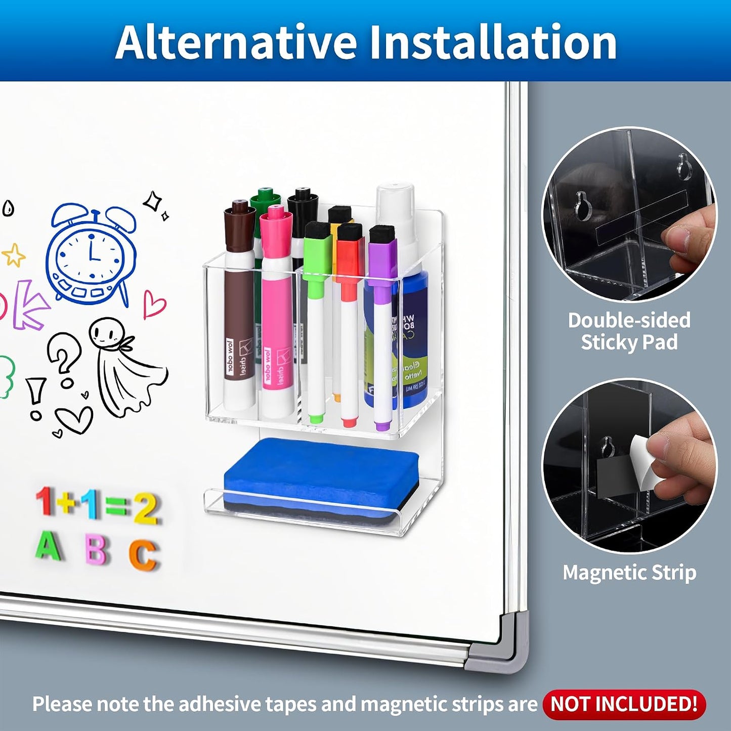 Magnetic Glass Whiteboard Pen Holder, Magnetic Dry Erase Marker Holder for Fridge, Whiteboard, Desk Locker Organizer Accessories, Office, Home, 1 Pack