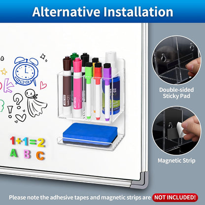 Magnetic Glass Whiteboard Pen Holder, Magnetic Dry Erase Marker Holder for Fridge, Whiteboard, Desk Locker Organizer Accessories, Office, Home, 1 Pack