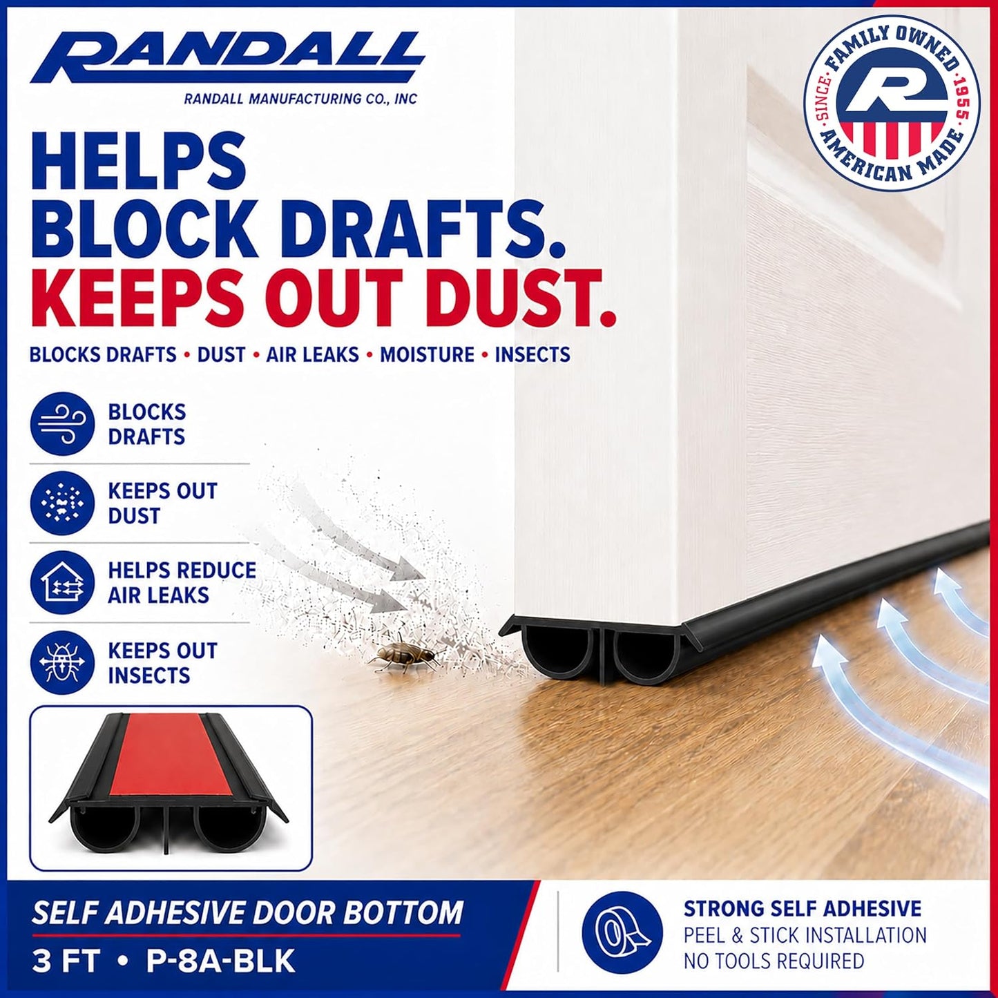 36" PVC Double Bubble Seal Self Adhesive Door Bottom, Stick-On Under Door Draft Stopper, Door Sweep Replacement for 1-3/4" to 2" Doors, Seals Gaps up to 1/2" (Black)