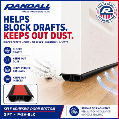 36" PVC Double Bubble Seal Self Adhesive Door Bottom, Stick-On Under Door Draft Stopper, Door Sweep Replacement for 1-3/4" to 2" Doors, Seals Gaps up to 1/2" (Black)