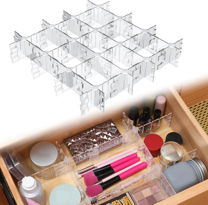 45 Pcs Adjustable Clear Drawer Dividers with Fixed Buckle DIY Plastic Drawer Organizer Box Dividers Back to School Gift for Sock Underwear Makeup Kitchen Bedroom Dresser Office Storage(Clear)