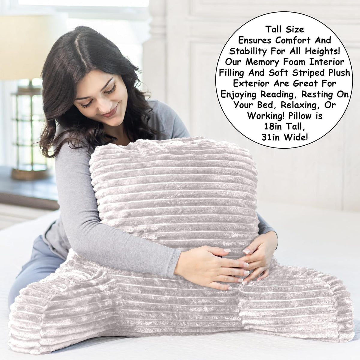 Homie Reading Pillow with Reading Light and Wrist Support, Has Arm Rests, and Back Support for Bed Rest, Lounging, Reading, Working on Laptop, Watching TV (Gray)