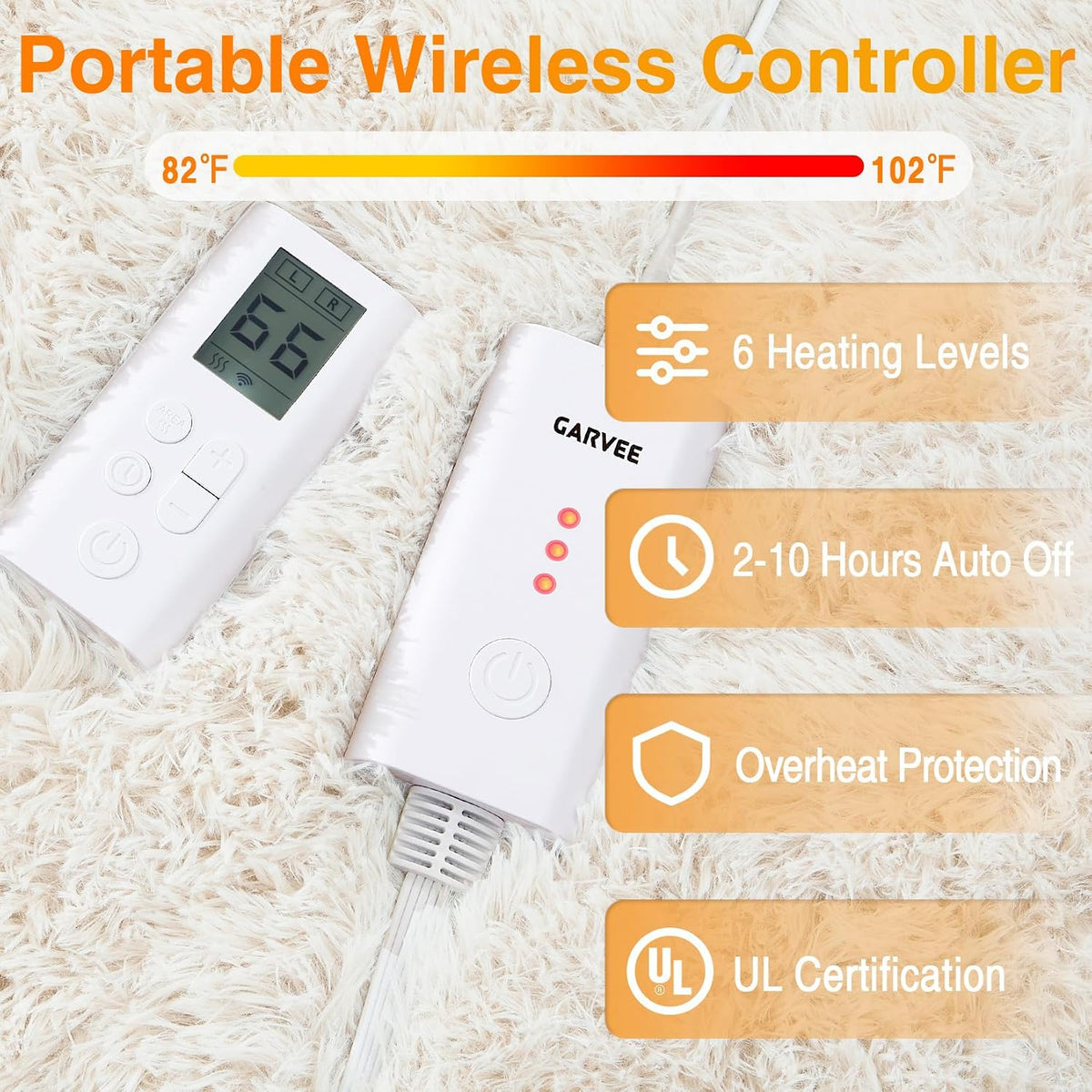 GarveeHome 8x10 ft Wireless Heated Floor Mat, Heated Rug Gaming Rug with 6 Heat Levels & 10H Auto Off, Soft Plush Heating Carpet Foot Warmer for Living Room Bedroom Office Playroom, White