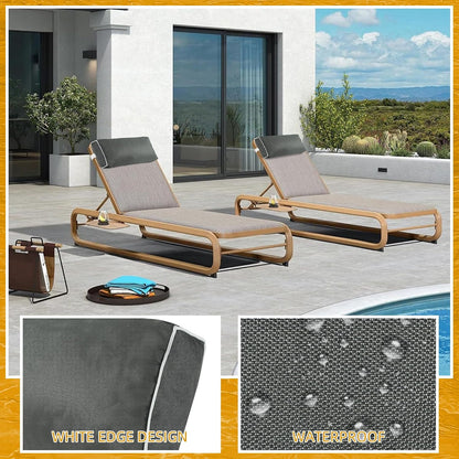 2 Pack Outdoor Chaise Lounge Head Pillow, Patio Pool Chair Pillows Water Resistant Headrest Pillow Lumbar Pillows with Insert and Adjustable Elastic Strap for Recliner Beach Chair, Dark Gray