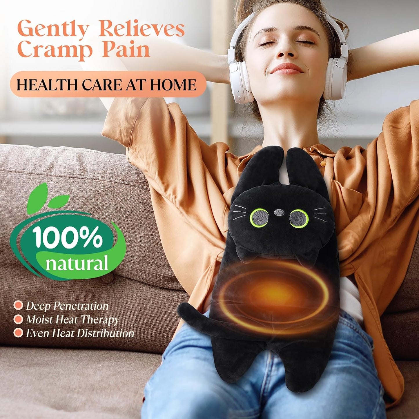 Microwave Heating Pad for Pain Relief, 17" x 15" Microwavable Heating Pads for Neck Shoulder, Cramps, Back Pain, Muscles, Joints, Natural Heat Pack Moist Heat, Menstrual Period, Small Black Cat