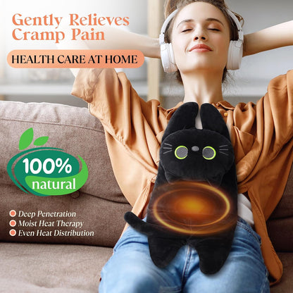 Microwave Heating Pad for Pain Relief, 17" x 15" Microwavable Heating Pads for Neck Shoulder, Cramps, Back Pain, Muscles, Joints, Natural Heat Pack Moist Heat, Menstrual Period, Small Black Cat