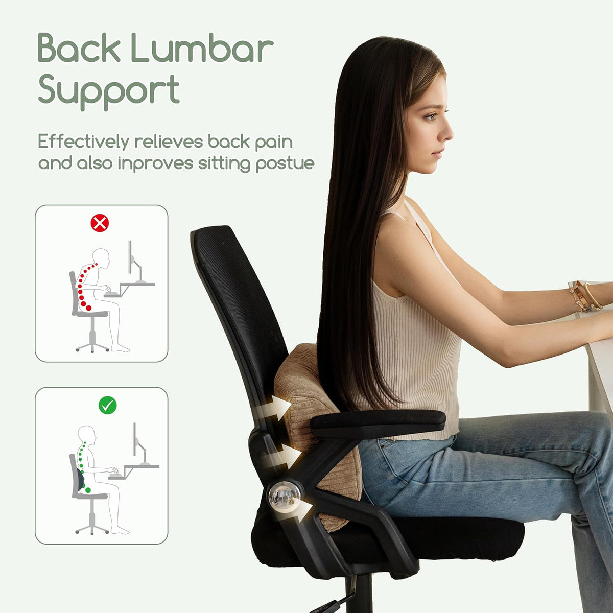 HIGOGOGO Lumbar Support Pillow for Recliner Chair/Accent Chair/Couch, Memory Foam Back Support Cushion for Elderly, Recliner Cushions for Back Rest, Pain Relief, Reading, Washable Cover, Brown