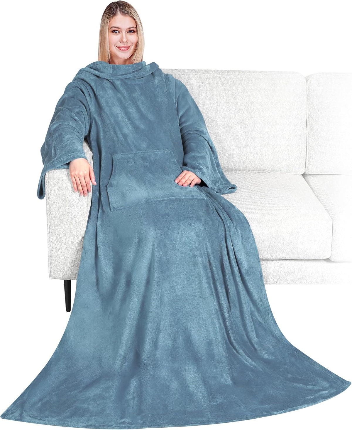 PAVILIA Blanket with Sleeves for Adult Women Men, Soft Warm Wearable Blanket Fleece Wrap Throw, Robe Blanket Gift