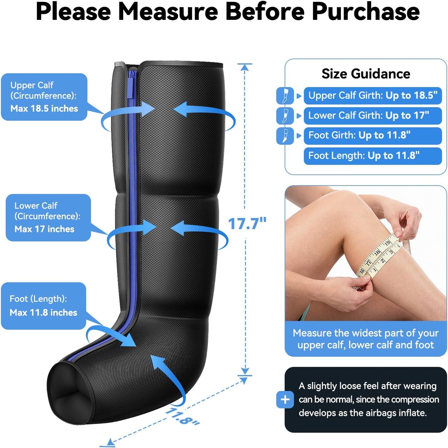 Calf & Leg Air Compression Massager with Heat for Circulation, Black | 6 Modes, 9 Intensities, 3-Level Heating – Sequential Squeeze for Tired Legs, Relief for Standing, Sitting & Restless Legs