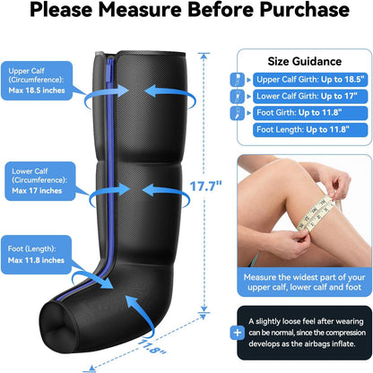 Calf & Leg Air Compression Massager with Heat for Circulation, Black | 6 Modes, 9 Intensities, 3-Level Heating – Sequential Squeeze for Tired Legs, Relief for Standing, Sitting & Restless Legs
