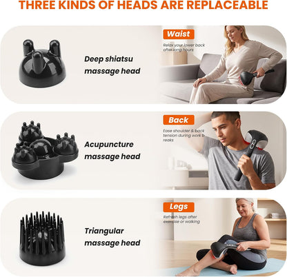 Snailax Cordless Handheld Back Massager with Heat, Percussion, Rechargeable