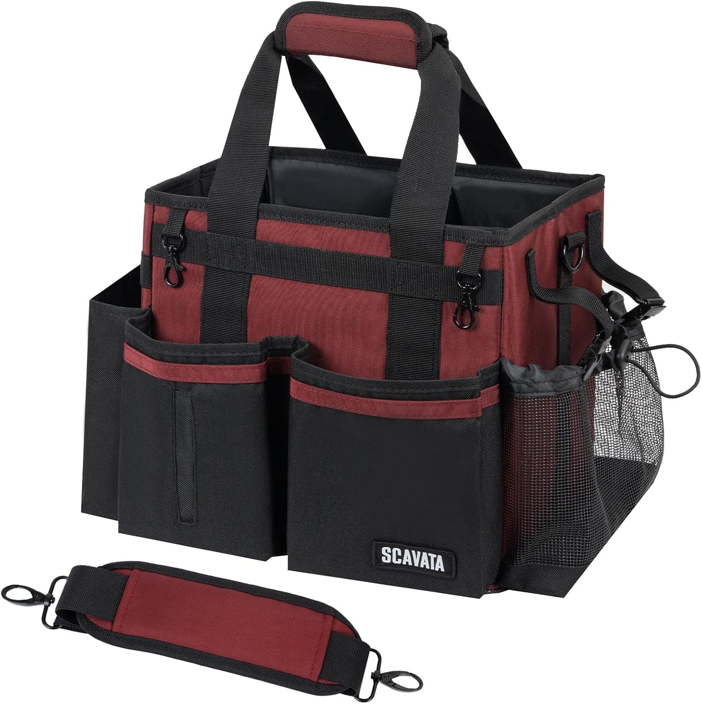 SCAVATA Compact Wearable Cleaning Caddy with Handle & Shoulder Straps | Small Cleaning Supplies Organizer, Under Sink & Car Cleaning Tools Storage Bag for Housekeepers Cleaners, Black