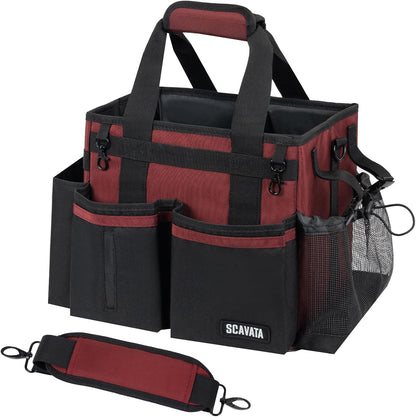 SCAVATA Compact Wearable Cleaning Caddy with Handle & Shoulder Straps | Small Cleaning Supplies Organizer, Under Sink & Car Cleaning Tools Storage Bag for Housekeepers Cleaners, Black
