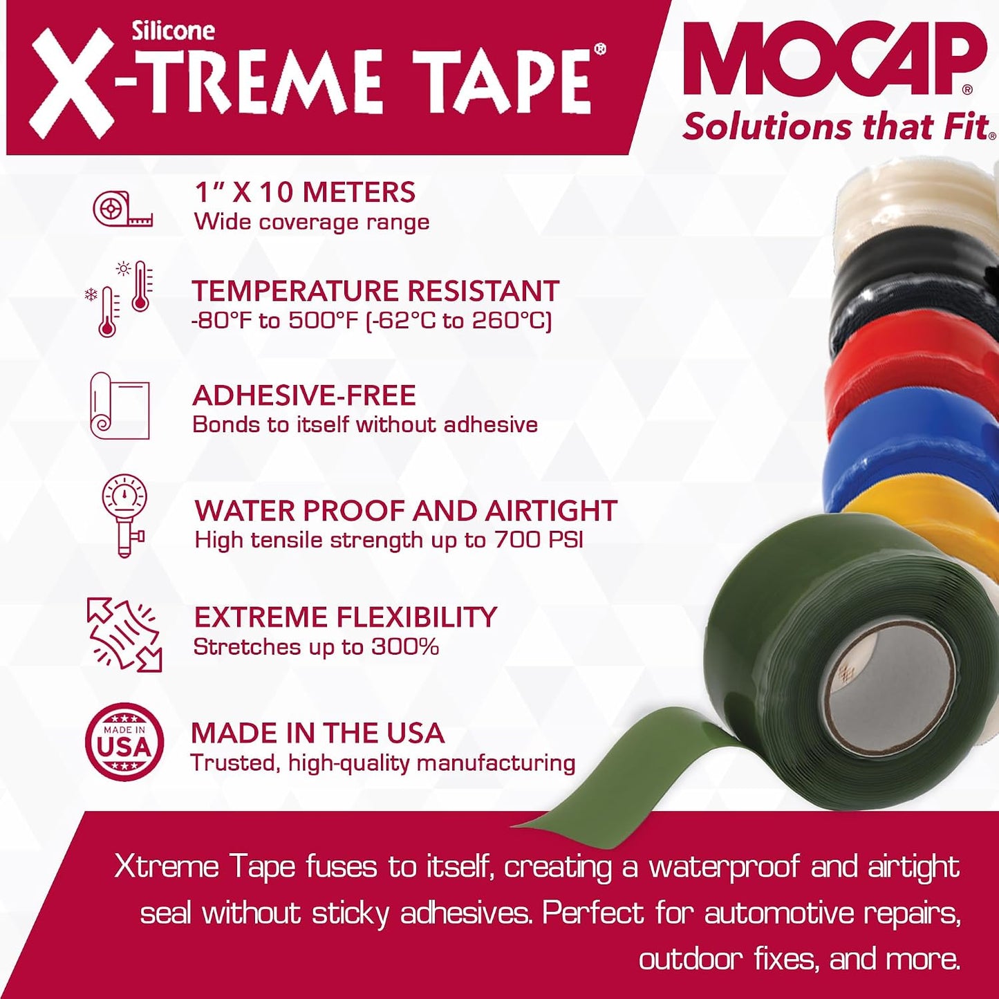 X-Treme Tape Self Fusing Silicone Tape - 1" x 10 Ft Roll - White | Heavy Duty Rubber Electrical Tape, Waterproof, For Automotive, Hose, Pipe, Outdoor & Emergency Repairs, Insulating, Flexible