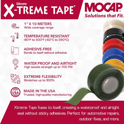 X-Treme Tape Self Fusing Silicone Tape - 1" x 10 Ft Roll - White | Heavy Duty Rubber Electrical Tape, Waterproof, For Automotive, Hose, Pipe, Outdoor & Emergency Repairs, Insulating, Flexible