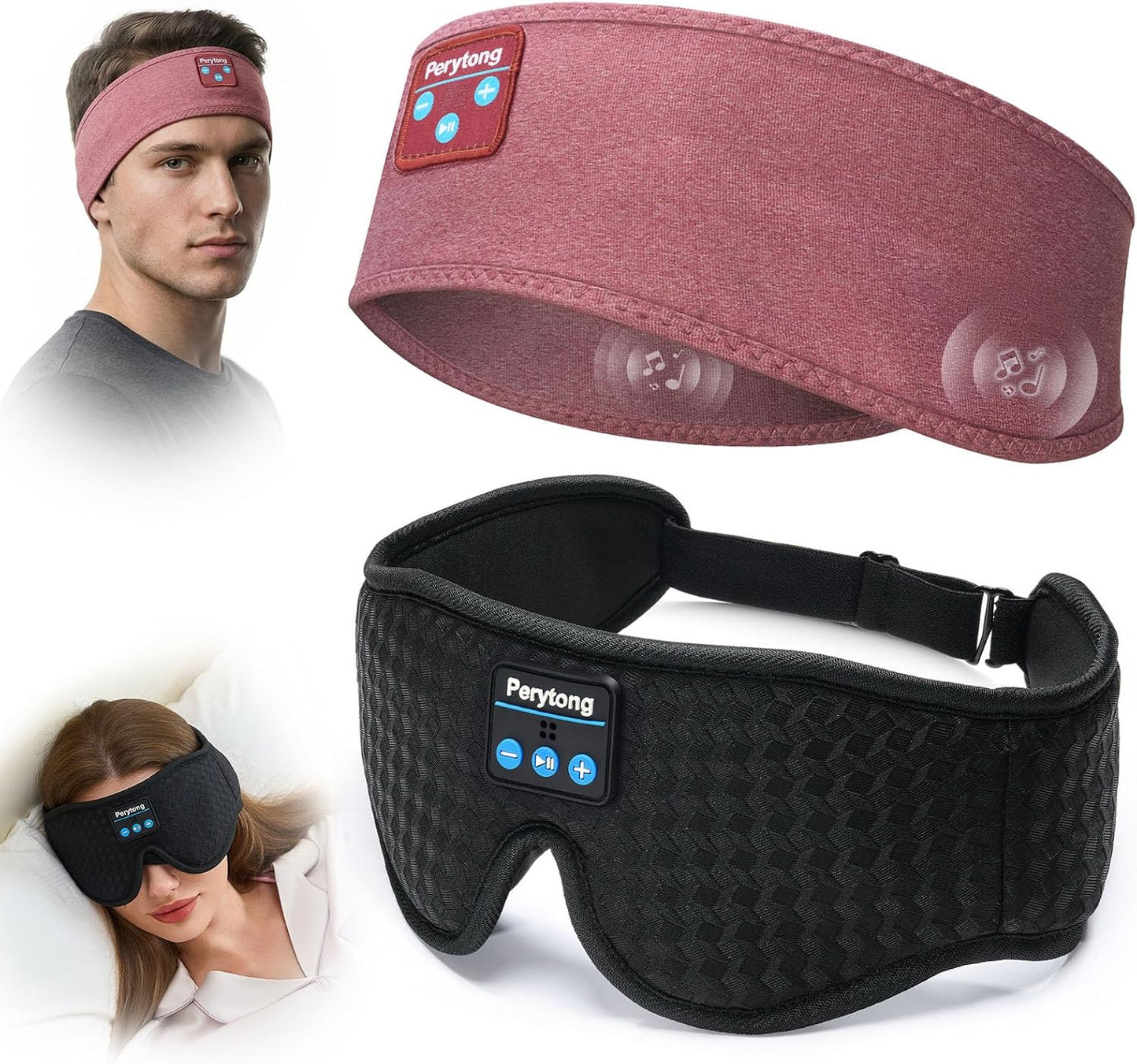2-Pack Sleep Headphones & 3D Sleep Mask Set, Sleep Headband Headphone & Wireless Eye Mask with Ultra-Thin Speakers for Side Sleepers, Idea for Running, Workout, Insomniac, Travel, Meditation