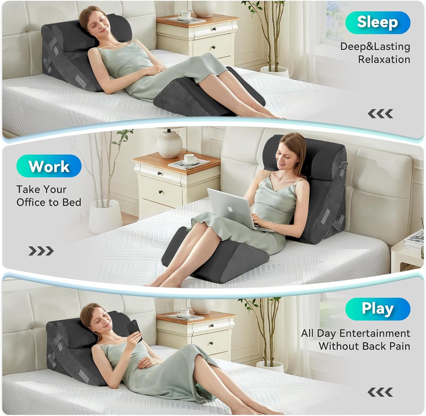 4PCS Bed Wedge Pillow Post Surgery, Orthopedic Sleeping Wedge Pillow Set for Back, Neck and Leg Pain Relief, Acid Reflux, GERD, Memory Foam Support Pillows for After Surgery, Grey