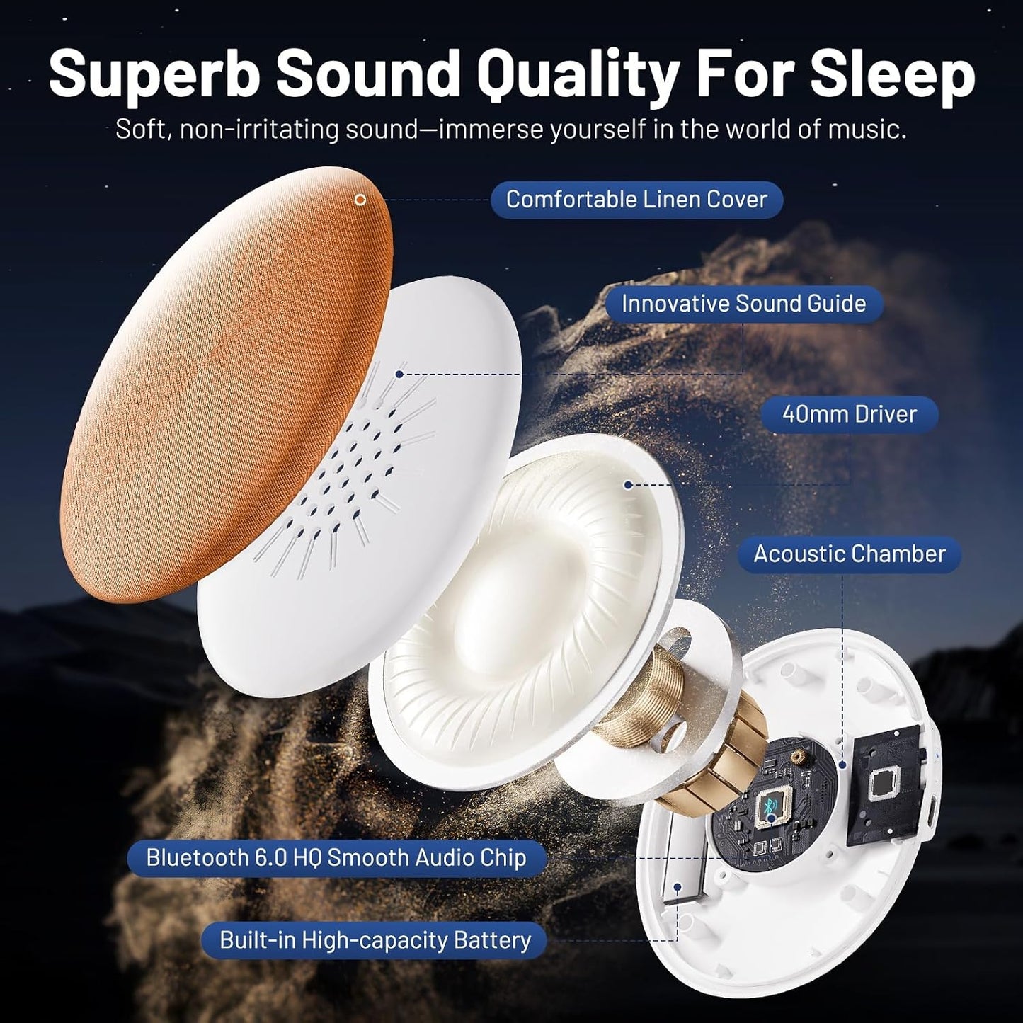 Pillow Speaker for Sleeping, Ultra-Thin Portable Bluetooth 6.0 Orange | Sleep Speaker Under Pillow, Timer, Private Sound Ear Friendly Speaker for Bed, Not Disturb Partner for Side Sleepers Travel