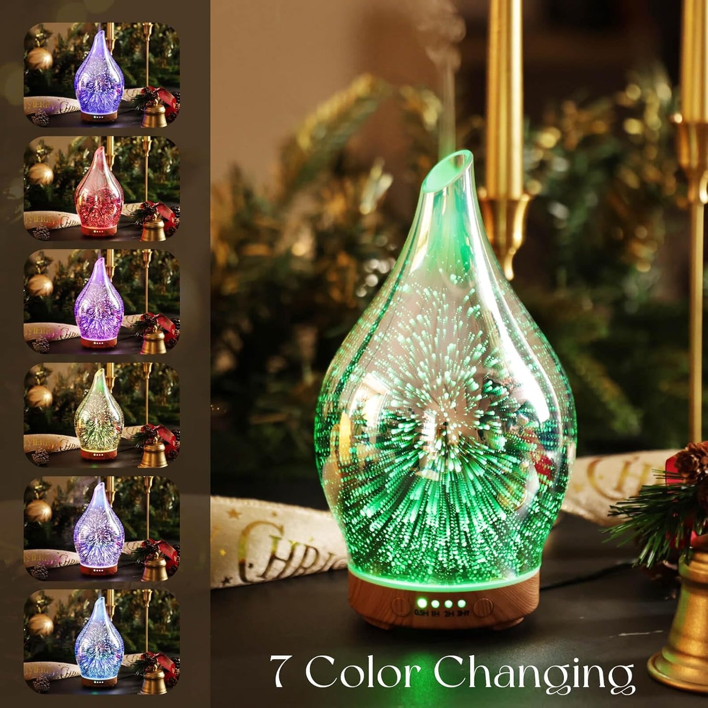 Porseme Oil Diffuser 3D Glass Aromatherapy Ultrasonic Humidifier, Air Refresh Auto Shut-Off, Timer Setting, BPA Free for Home Hotel Yoga Leisure SPA Gift 150ml Last 6H - Colors A
