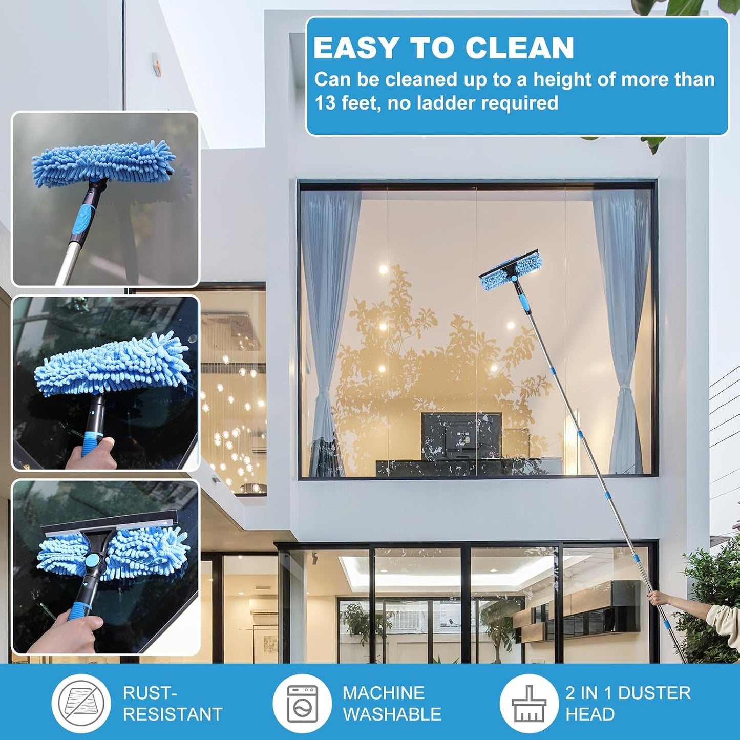 4PCS Microfiber Duster Kit, 3 in 1 Microfiber Dusters Retractable Gap Dust Cleaner and Chenille Duster with 83 inches Extra Long Extension Pole for Cleaning Ceiling Fan, High Ceiling
